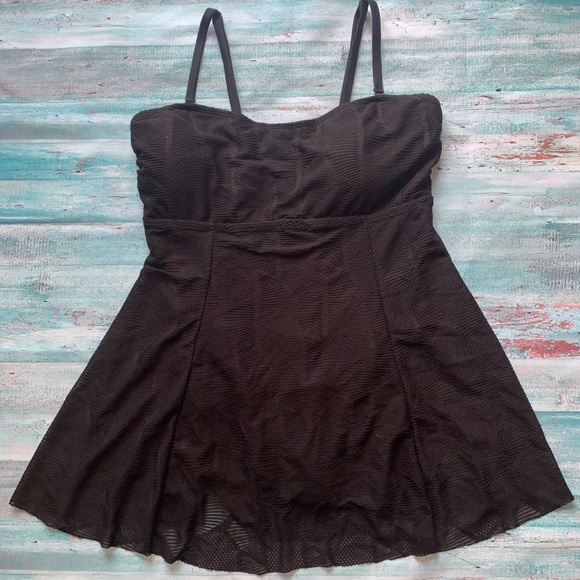 Black mesh plus size one piece swim dress bathing suit black 2X - Picture 1 of 3